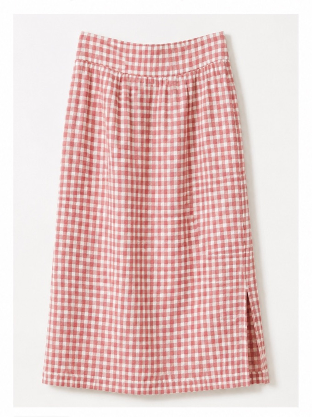 Lou & Grey Rose Petal Gingham Linen-Blend Midi Skirt